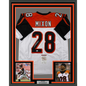 Framed Autographed/Signed Joe Mixon 35x39 Cincinnati White Football Jersey JSA COA