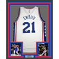 Framed Autographed/Signed Joel Embiid 35x39 Philadelphia White Basketball Jersey JSA COA/LOA