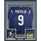 Framed Autographed/Signed Joey Porter Jr. 35x39 Penn State Blue College Football Jersey Beckett BAS COA