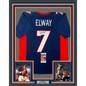 Framed Autographed/Signed John Elway 35x39 Denver Blue Football Jersey JSA COA