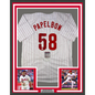 Framed Autographed/Signed Jonathan Papelbon 35x39 Philadelphia Pinstripe Baseball Jersey JSA COA