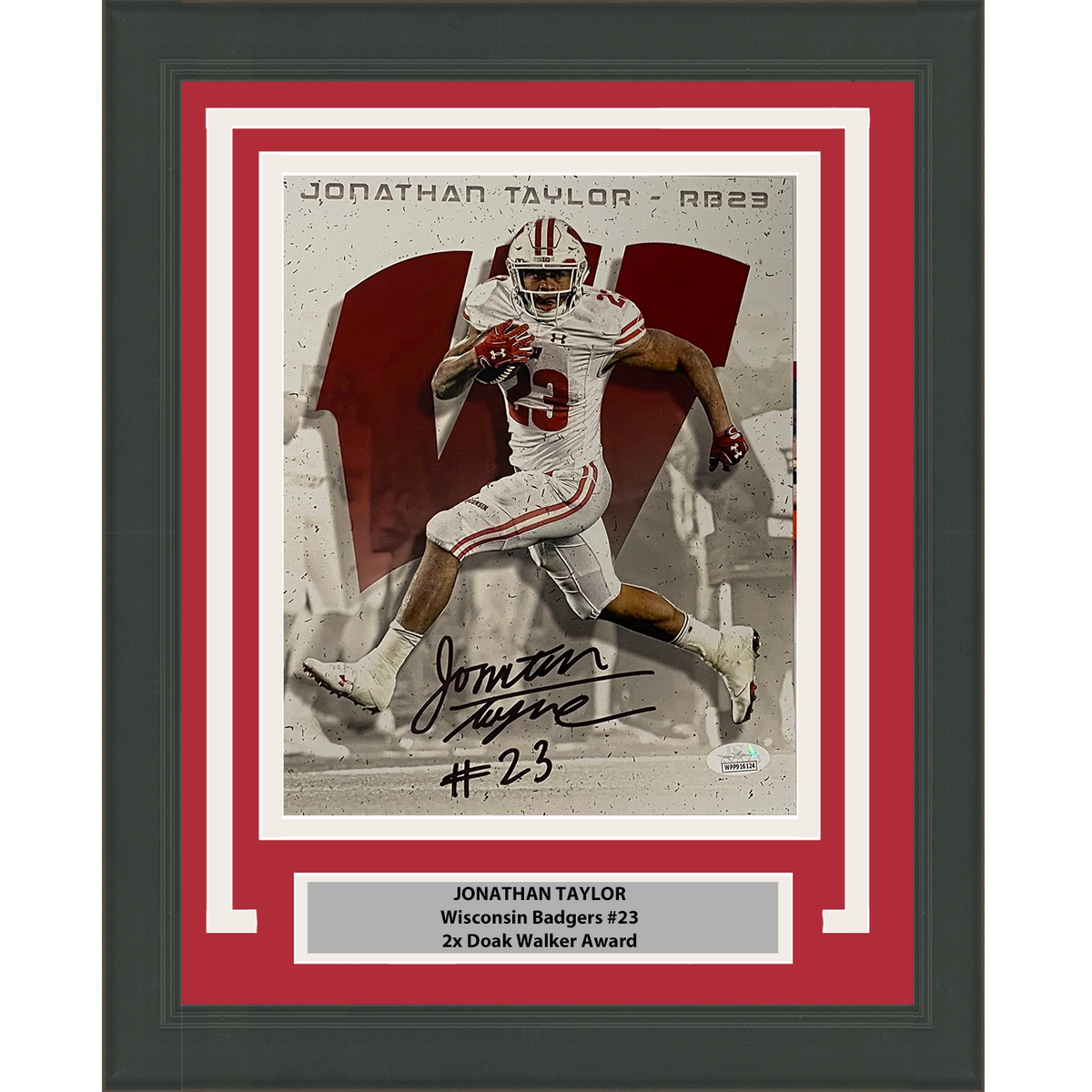 Framed Autographed/Signed Jonathan Taylor Wisconsin Badgers 8x10 College Football Photo JSA COA #11
