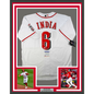 Framed Autographed/Signed Jonathan India 35x39 Cincinnati White Baseball Jersey JSA COA