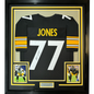 Framed Autographed/Signed Broderick Jones 35x39 Pittsburgh Black Football Jersey JSA COA