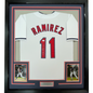 Framed Autographed/Signed Jose Ramirez 35x39 Cleveland White Baseball Jersey Beckett BAS COA