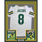 Framed Autographed/Signed Josh Jacobs 35x39 Green Bay White Football Jersey Beckett BAS COA