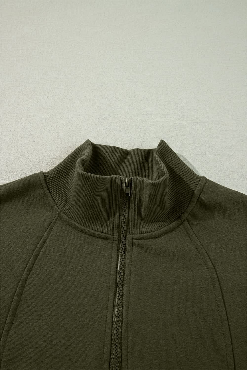 Love Salve Women's Drop Shoulder Sweatshirt Green Zip — Casual Comfort