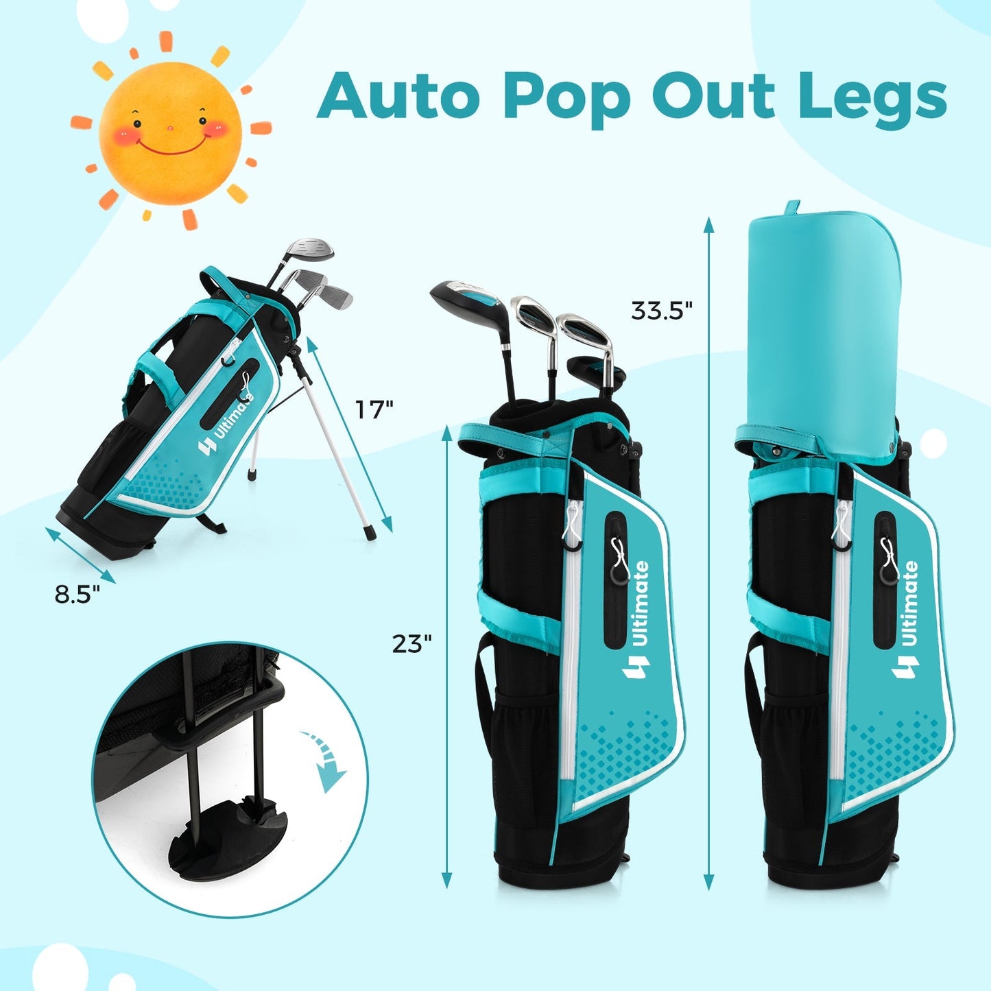 Junior Complete Golf Club Set Right Hand with Rain Hood for Kids