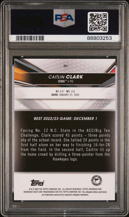 Graded 2022 Topps Bowman University Best Caitlin Clark #50 Rookie RC Basketball Card PSA 8 Near Mint