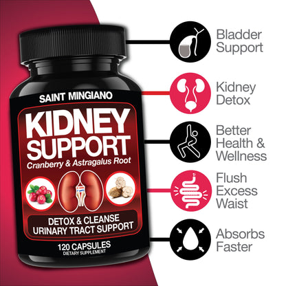Kidney Support Cleanse Detox & Repair -120 Capsules - Cranberry & Astragalus Root Pills