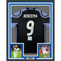Framed Autographed/Signed Karim Benzema 35x39 Real Madrid 2016-17 Black Soccer Jersey Beckett BAS COA
