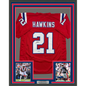 Framed Autographed/Signed Jaylinn Hawkins 35x39 New England Red Football Jersey Beckett BAS COA
