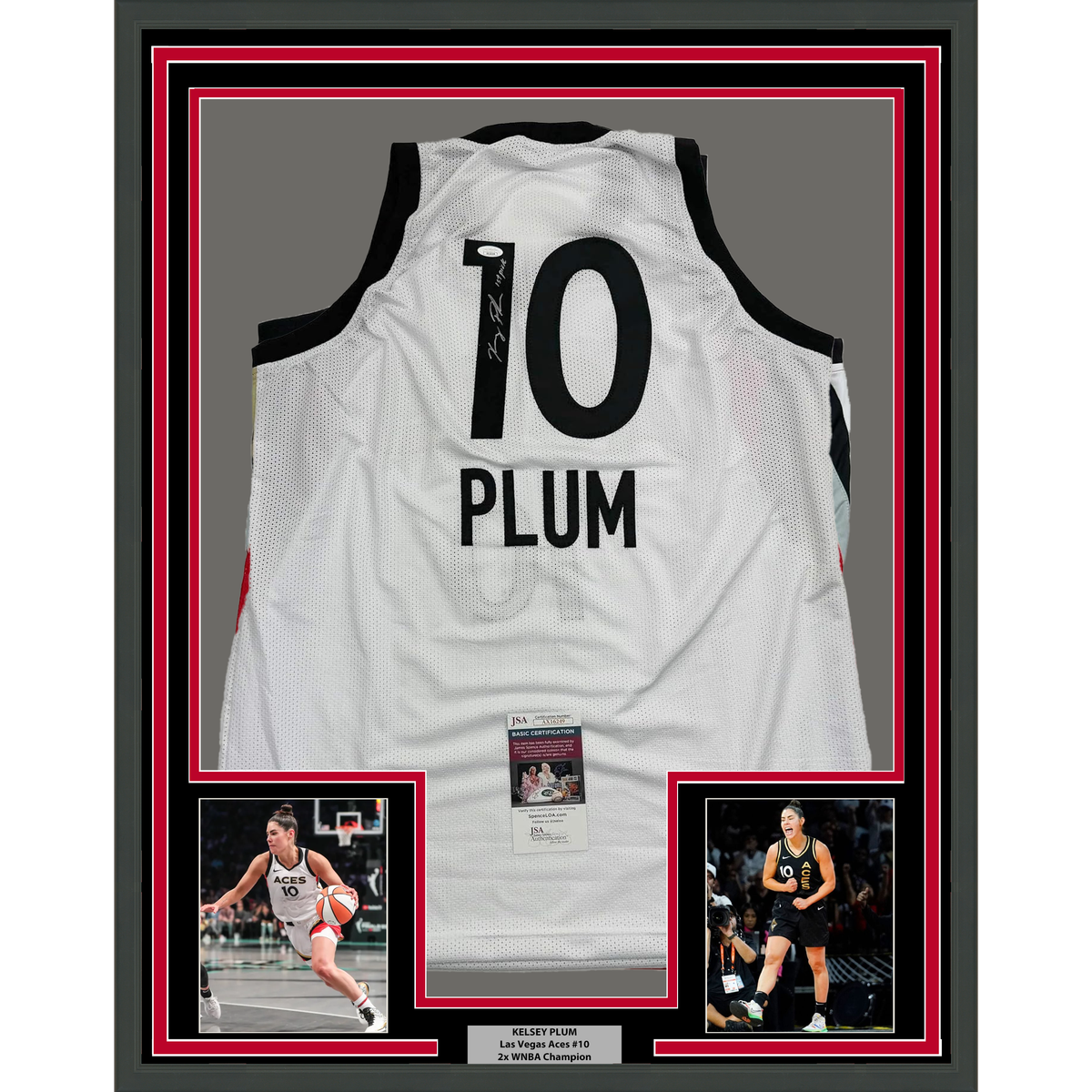 Framed Autographed/Signed Kelsey Plum 35x39 "1st Pick" Las Vegas White Basketball Jersey JSA COA