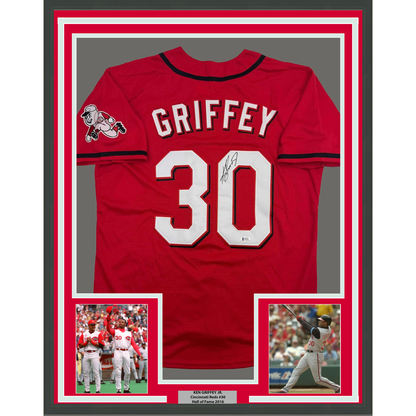 Framed Autographed/Signed Ken Griffey Jr. 35x39 Cincinnati Red Baseball Jersey Beckett BAS COA