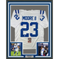 Framed Autographed/Signed Kenny Moore II 35x39 Indianapolis White Football Jersey JSA COA