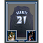 Framed Autographed/Signed Kevin Garnett 35x39 Minnesota Black Basketball Jersey Beckett BAS COA