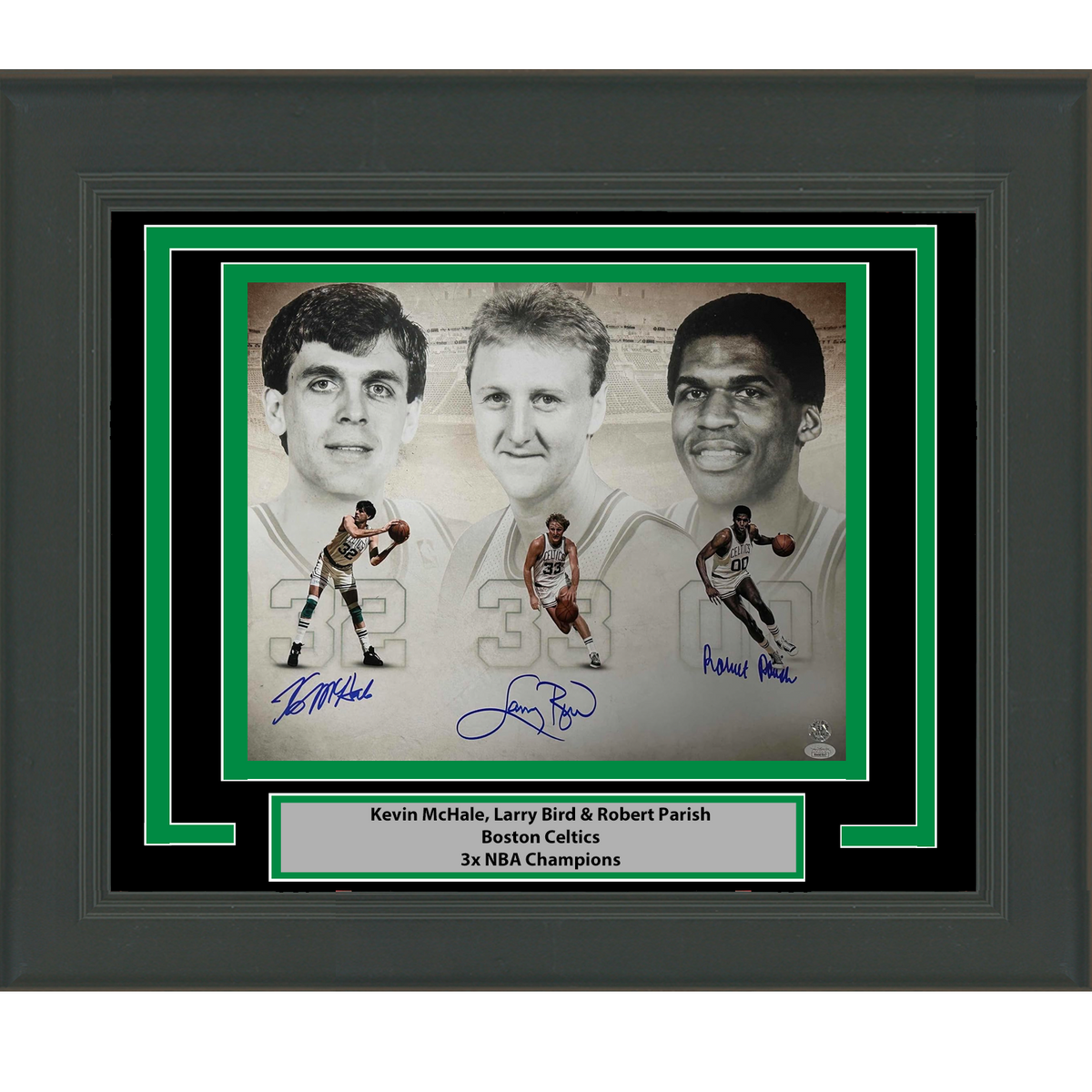 Framed Autographed/Signed Larry Bird Kevin McHale Robert Parish Boston Celtics 16x20 Basketball Photo JSA COA