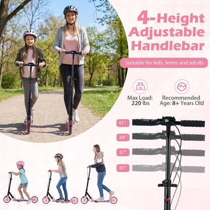 Kick Scooter for Kids Teens Adults Age 8+ Foldable Scooter with Large Light-up Wheels