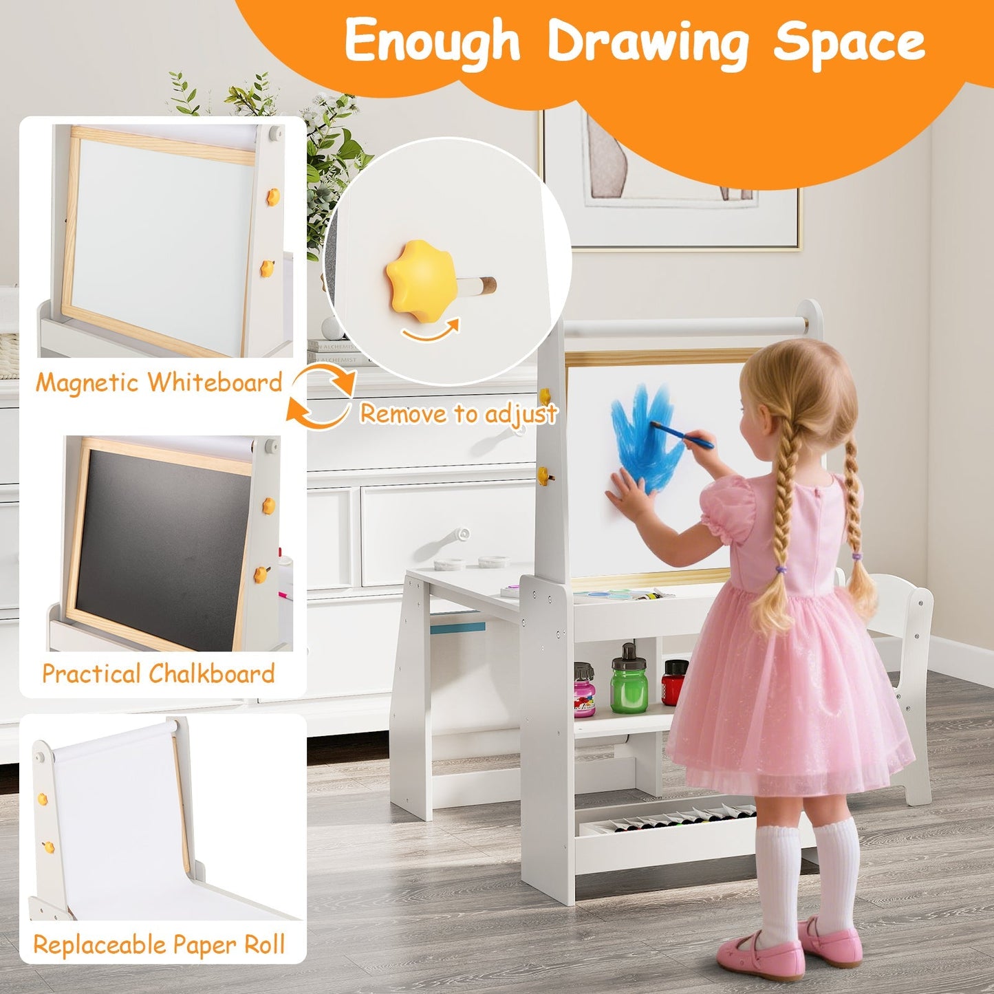 Kids Art Table and Chair Set with Easel and Chair for Drawing Reading