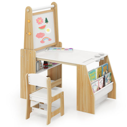 Kids Art Table and Chair Set with Easel and Chair for Drawing Reading