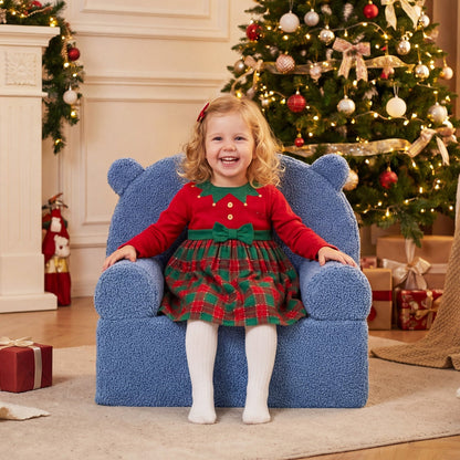 Kids Bear Sofa Toddler Foam Couch with Soft Fleece Fabric Cover