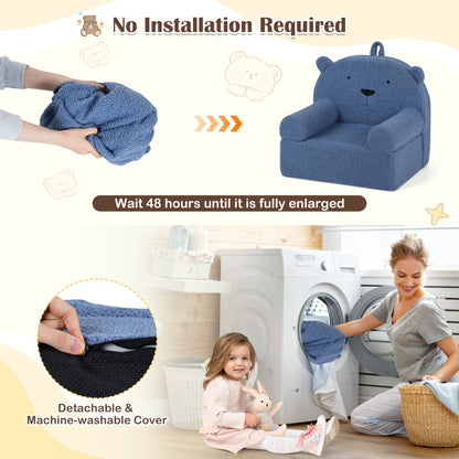 Kids Bear Sofa Toddler Foam Couch with Soft Fleece Fabric Cover