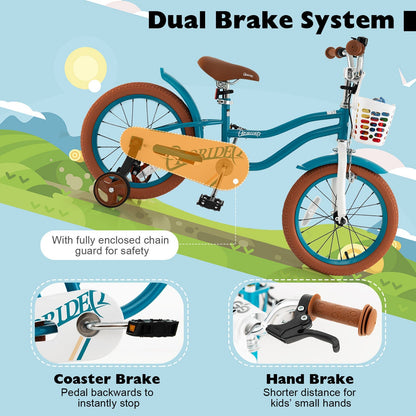 16 Inch Kids Bike with Training Wheels and Front Handbrake
