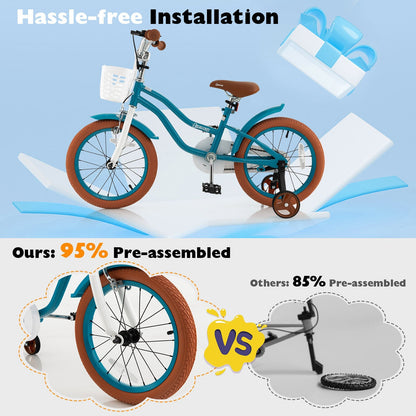 16 Inch Kids Bike with Training Wheels and Front Handbrake