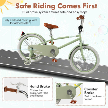 Kids Bike with Adjustable Handlebar and Saddle Green-18 Inches