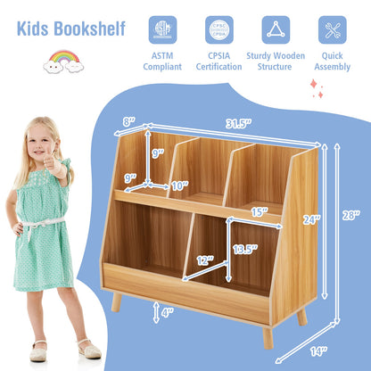 5-Cube Kids Bookshelf and Toy Organizer with Anti-Tipping Kits-Natural