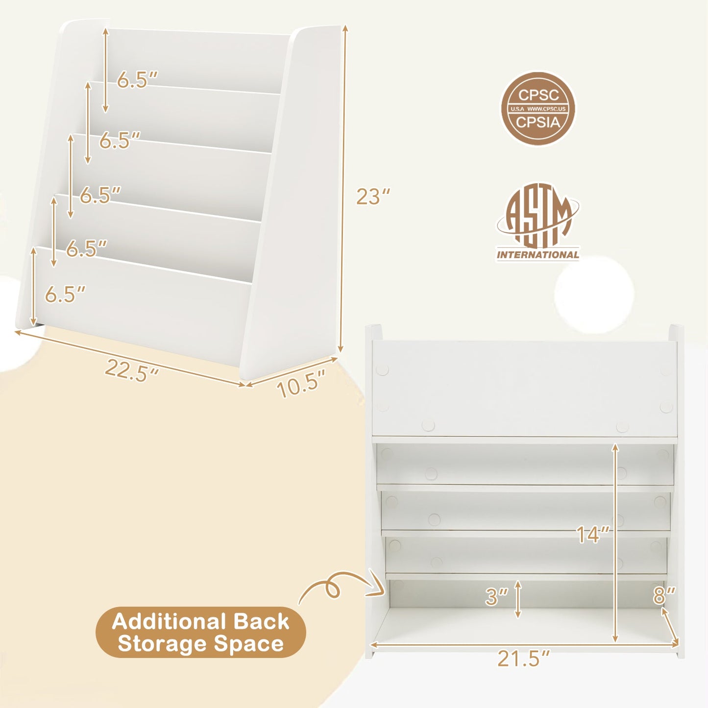 4-Tier Kids Bookshelf with Deep Compartments for Bedroom-White
