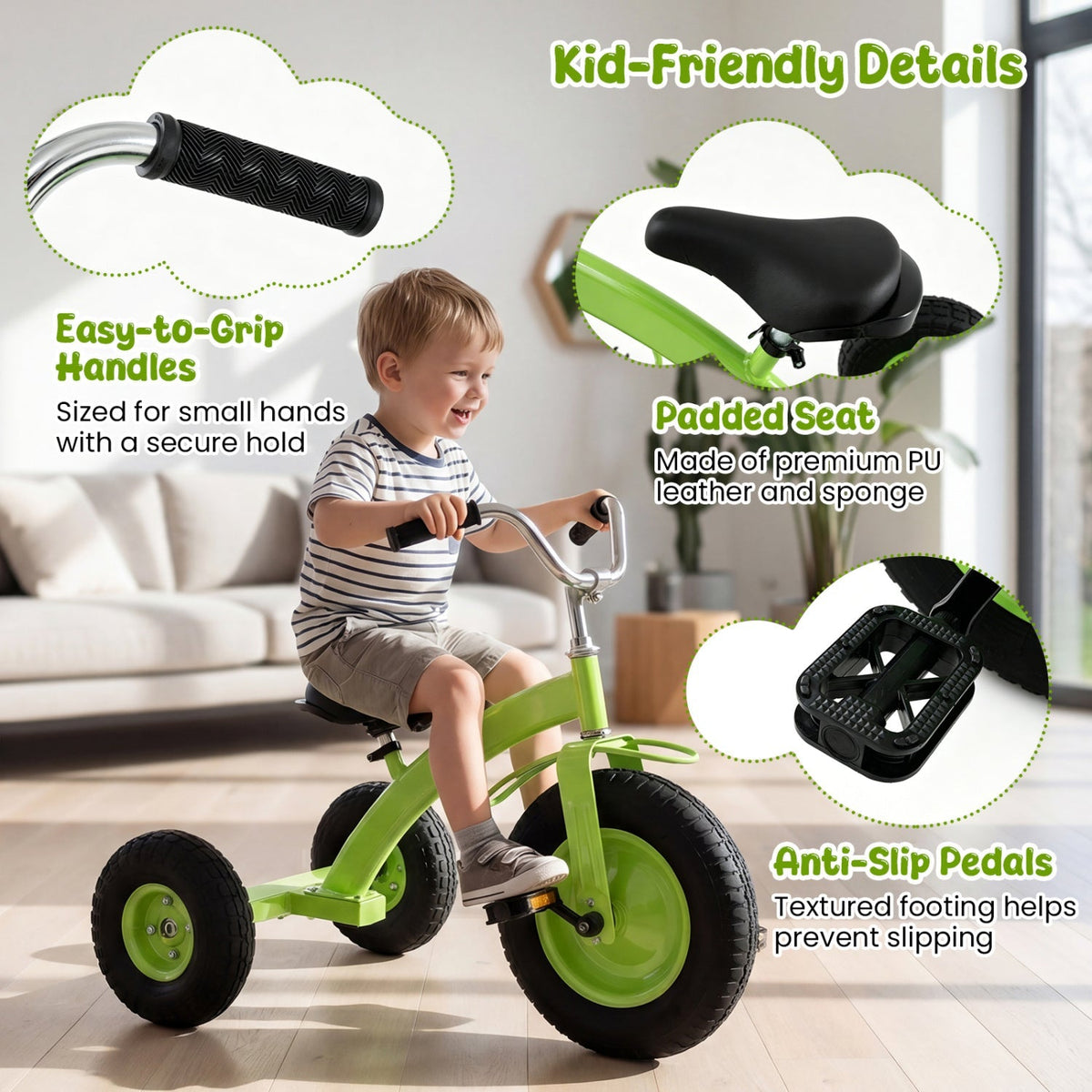 Kids Carbon Steel Bike with 15-Inch Inflatable Tires