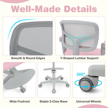 Kids Desk Chair Children Study Chair with Adjustable Height Armrest and Footrest
