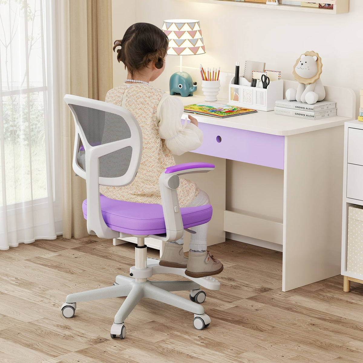 Kids Desk Chair Children Study Chair with Adjustable Height Armrest and Footrest