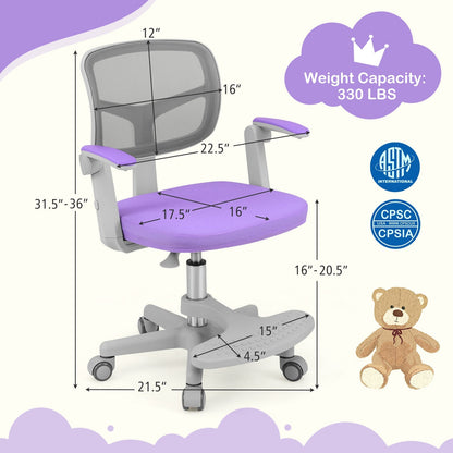 Kids Desk Chair Children Study Chair with Adjustable Height Armrest and Footrest