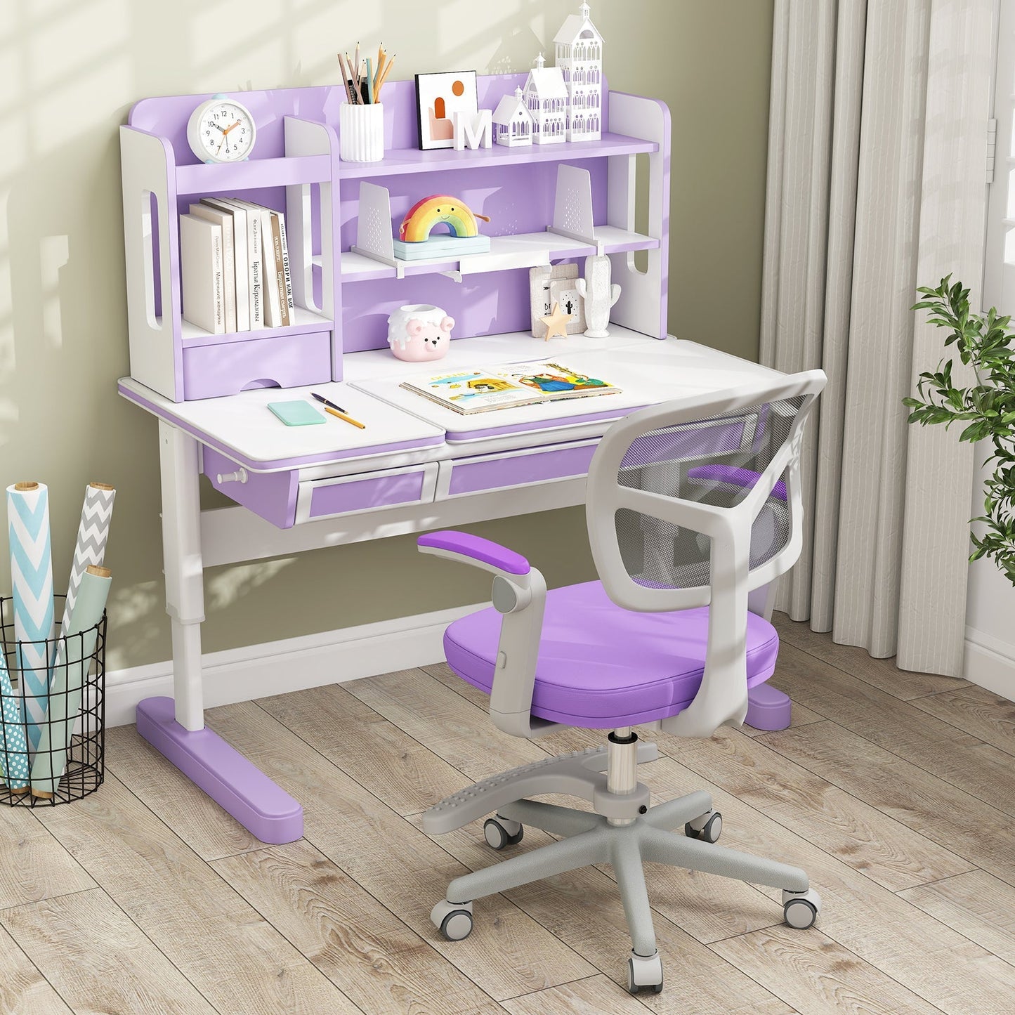Kids Desk Chair Children Study Chair with Adjustable Height Armrest and Footrest