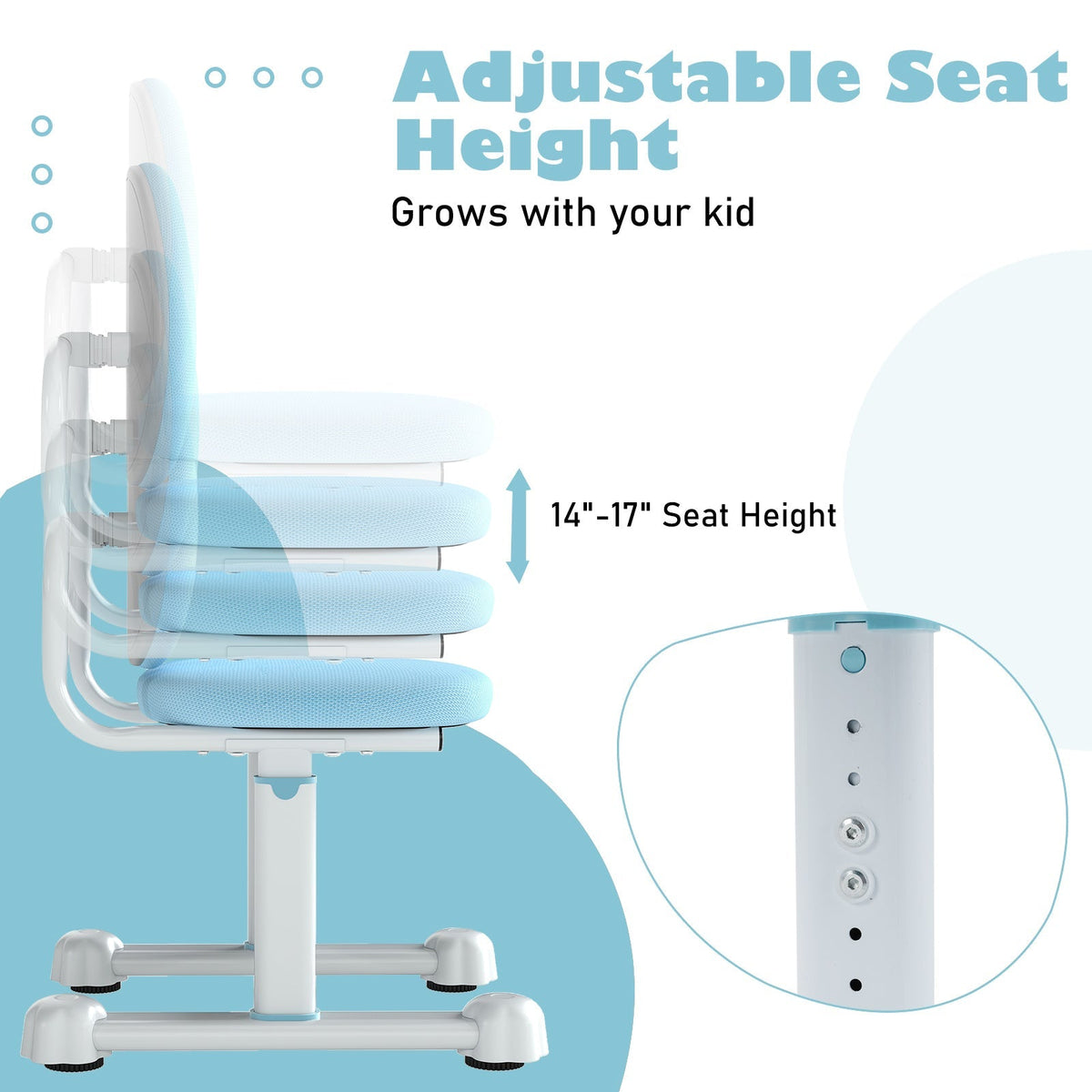 Kids Desk Chair Children Study Chair with Double Back Support and Adjustable Height