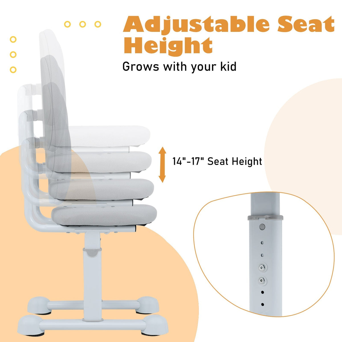 Kids Desk Chair Children Study Chair with Double Back Support and Adjustable Height