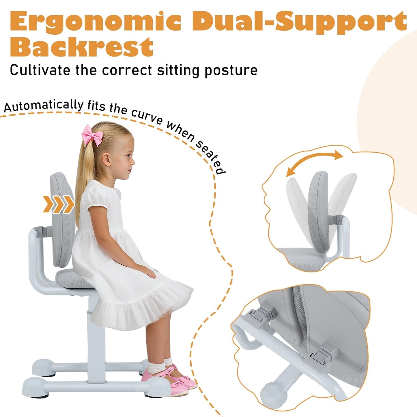 Kids Desk Chair Children Study Chair with Double Back Support and Adjustable Height