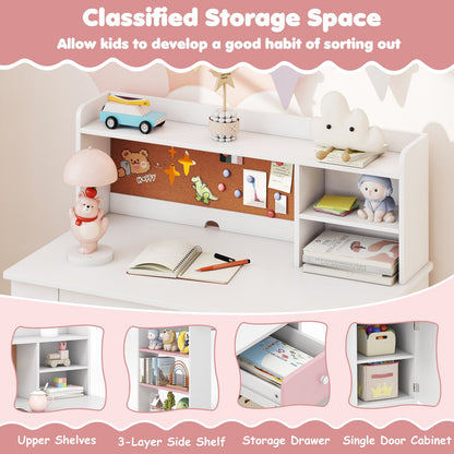Kids Desk and Chair Set with Hutch and 3-Layer Side Shelf