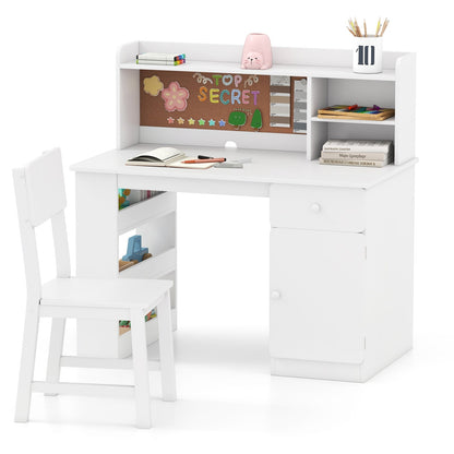 Kids Desk and Chair Set with Hutch and 3-Layer Side Shelf
