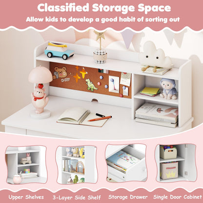 Kids Desk and Chair Set with Hutch and 3-Layer Side Shelf