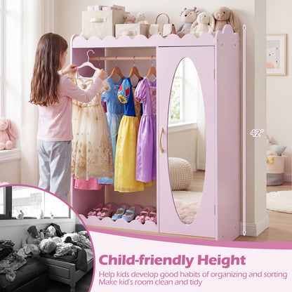 Kids Dress Up Storage Cabinet with Full Length Mirror - Pink