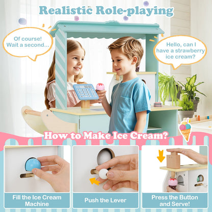 Kids Ice Cream Truck Pretend Play Set for Toddlers with Vending Machine-Green