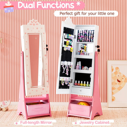 Kids Jewelry Armoire Freestanding Jewelry Cabinet with 3-Color Lighted Full Length Mirror