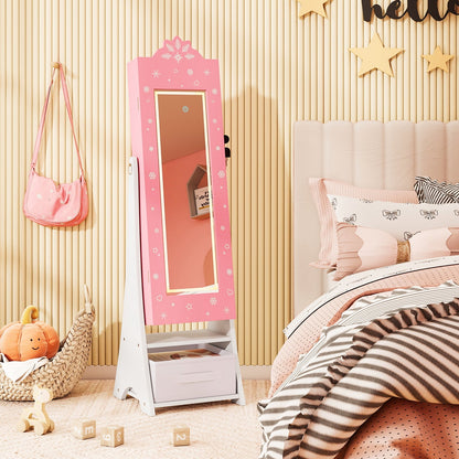 Kids Jewelry Armoire Freestanding Jewelry Cabinet with 3-Color Lighted Full Length Mirror