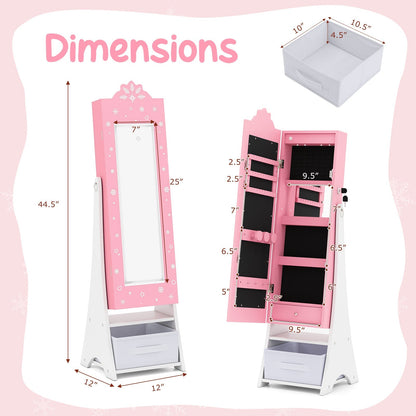 Kids Jewelry Armoire Freestanding Jewelry Cabinet with 3-Color Lighted Full Length Mirror