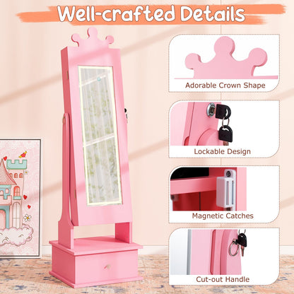 Kids Jewelry Armoire with 3-Color Lighted Full Length Mirror and Inside Led Lights