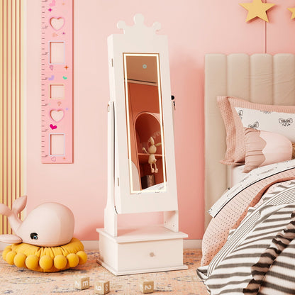 Kids Jewelry Armoire with 3-Color Lighted Full Length Mirror and Inside Led Lights