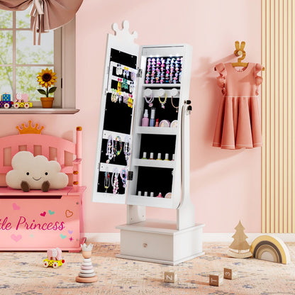 Kids Jewelry Armoire with 3-Color Lighted Full Length Mirror and Inside Led Lights
